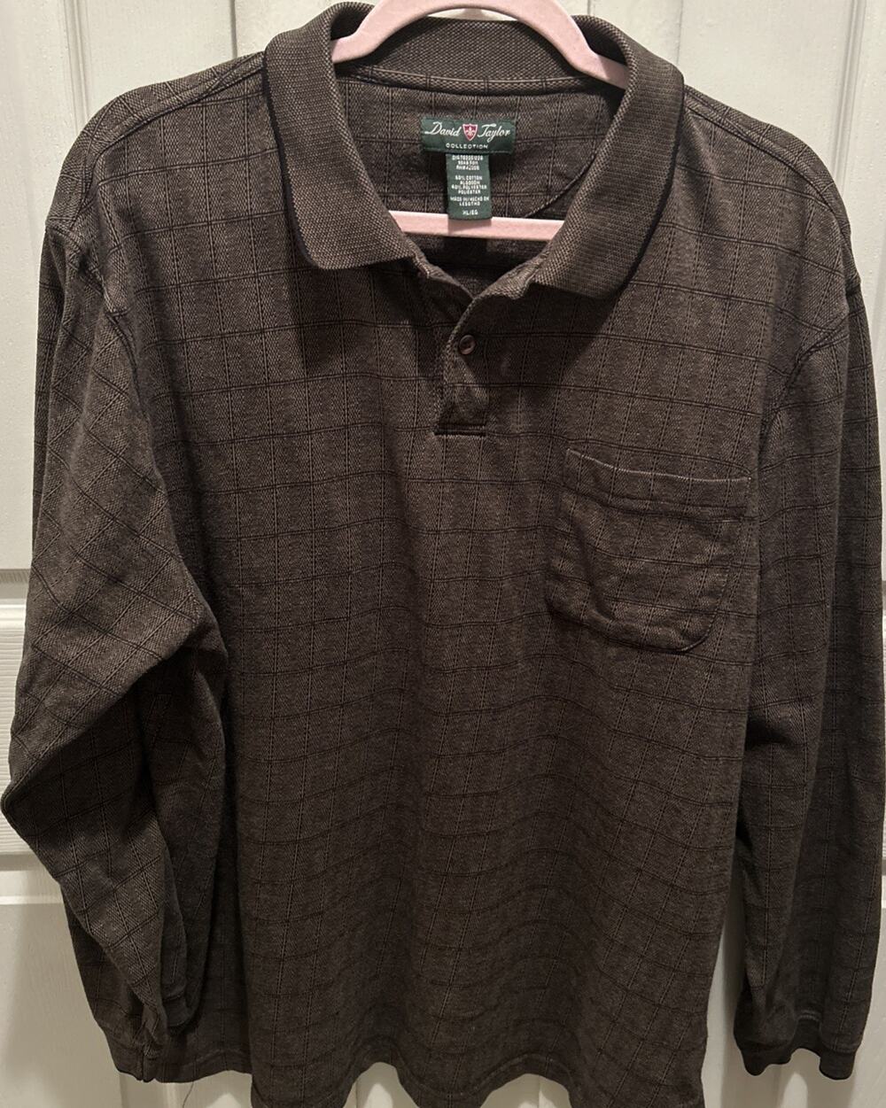 David Taylor Men's Long Sleeve T-Shirt Brown XL Pocket